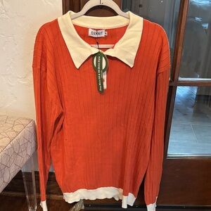 OXKNIT Men's Orange Polo Sweater with Cream Collar